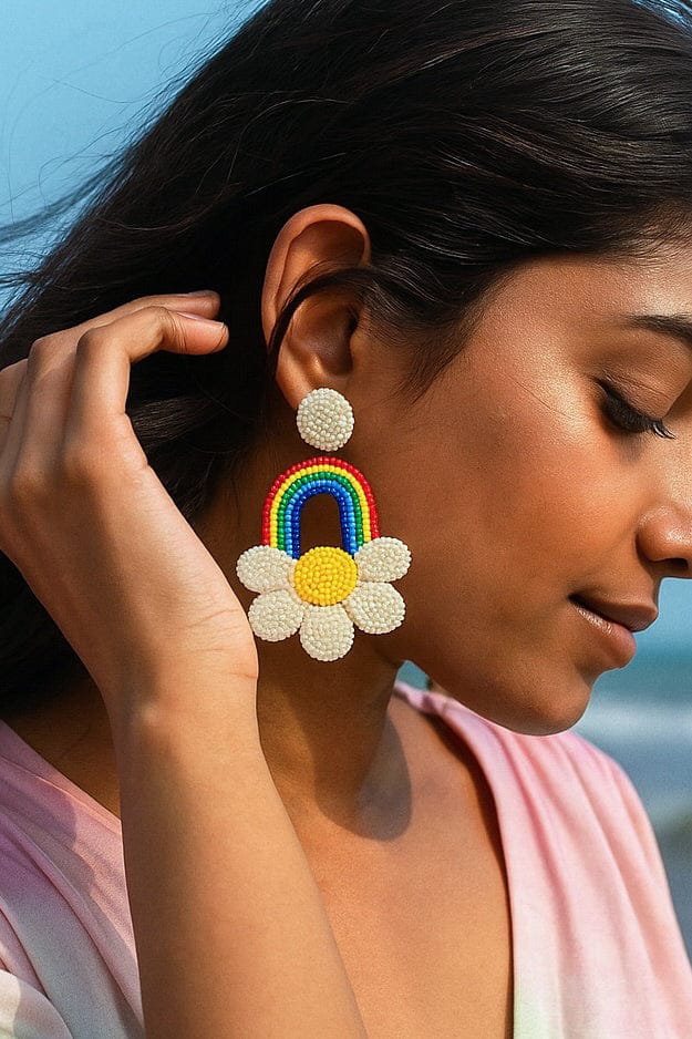 Rainbow Sunshine Handmade Beaded Earrings - Image 8