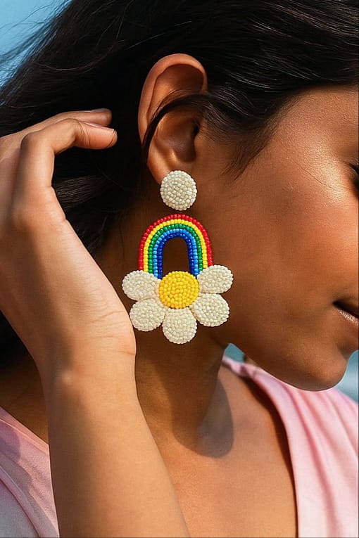 Rainbow Sunshine Handmade Beaded Earrings - Image 4