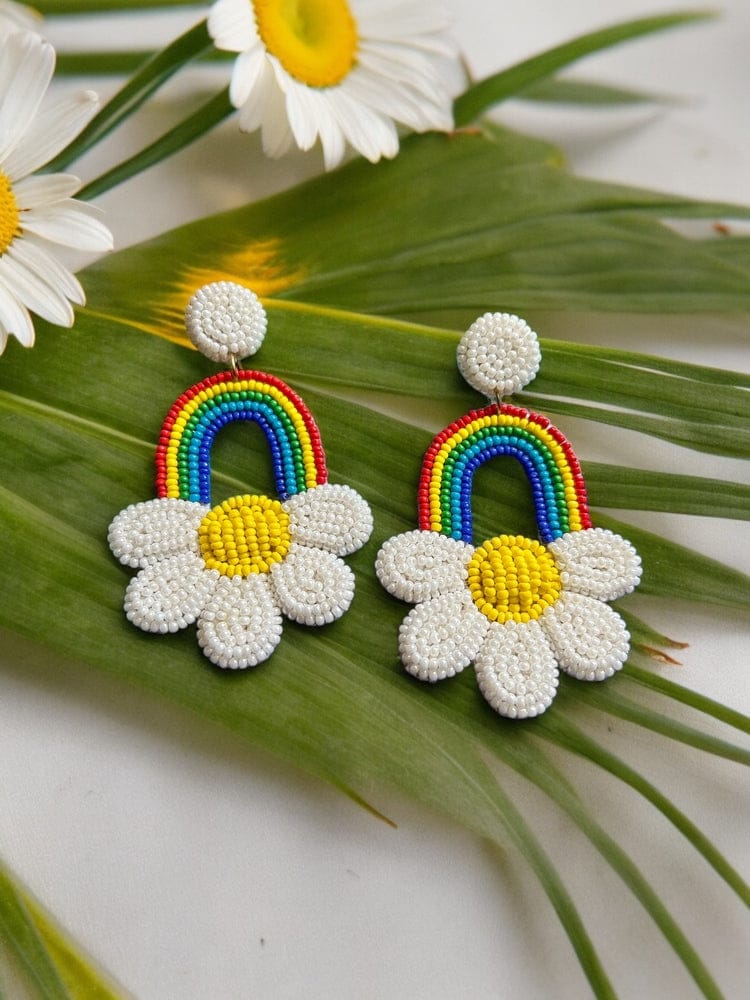 Rainbow Sunshine Handmade Beaded Earrings - Image 2