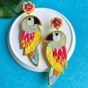 Peppy Parrot Handmade Beaded Bird Earrings