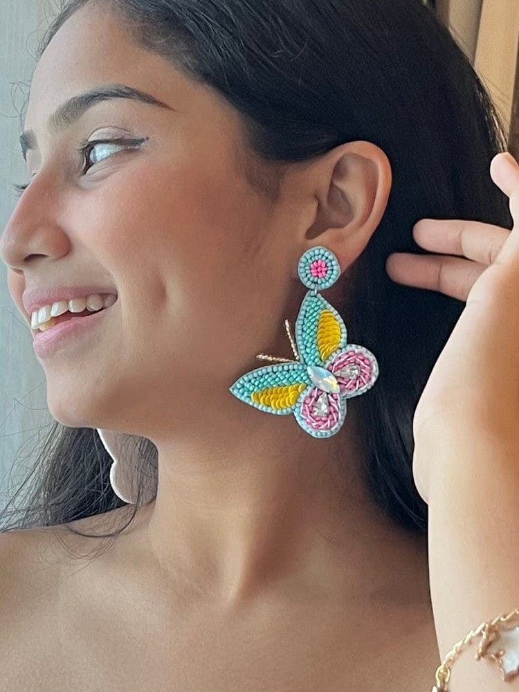 Earrings Sun-Drenched Turquoise Handmade Beaded Butterfly Earrings - Image 5