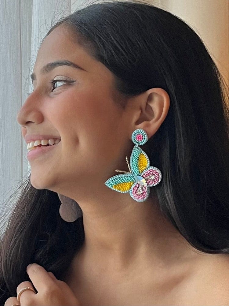 Earrings Sun-Drenched Turquoise Handmade Beaded Butterfly Earrings - Image 3