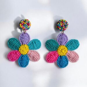 Rainbow Daisy Love Handmade Beaded Flower Earrings