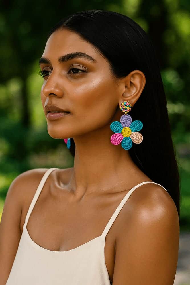 Rainbow Daisy Love Handmade Beaded Flower Earrings - Image 6