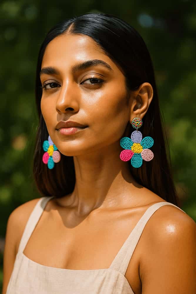 Rainbow Daisy Love Handmade Beaded Flower Earrings - Image 4