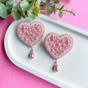 Blushing Pearlheart Handmade Beaded Earrings